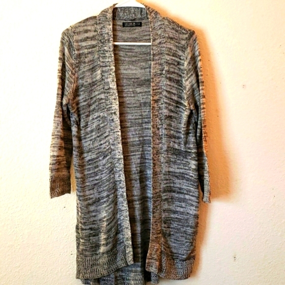 Cotton On Black/White Space-dyed Long Open Front Duster Cardigan Size S - Picture 1 of 6